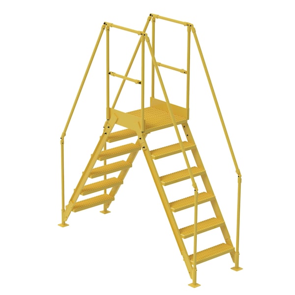 6 Step Cross-Over Ladder 58"H x 14"W Yellow Powder Coat Steel
